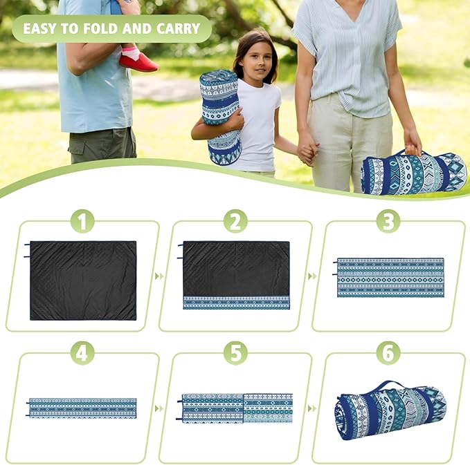 Tribal Picnic Blankets Waterproof Foldable, 60″X80″ Packable Picnic Mat Western Outdoor Blanket for Grass, Boho Large Beach Blanket Sandproof Picnic Accessories for Camping Music Festival Park Travel