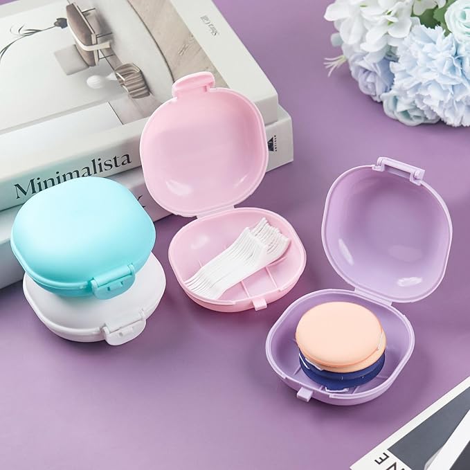 4 Pcs Plastic Cotton Round Holder, Cotton Round Travel Case, Lightweight and Easy to Carry with Sealed Snap-on Lid, Accessories Jewelry Organizer(3.4 x 1.5in,White)