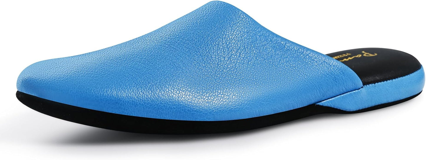 PAMIR Women's Hand-Turned Scuffs, Genuine Leather Indoor House Slippers with Memory Foam