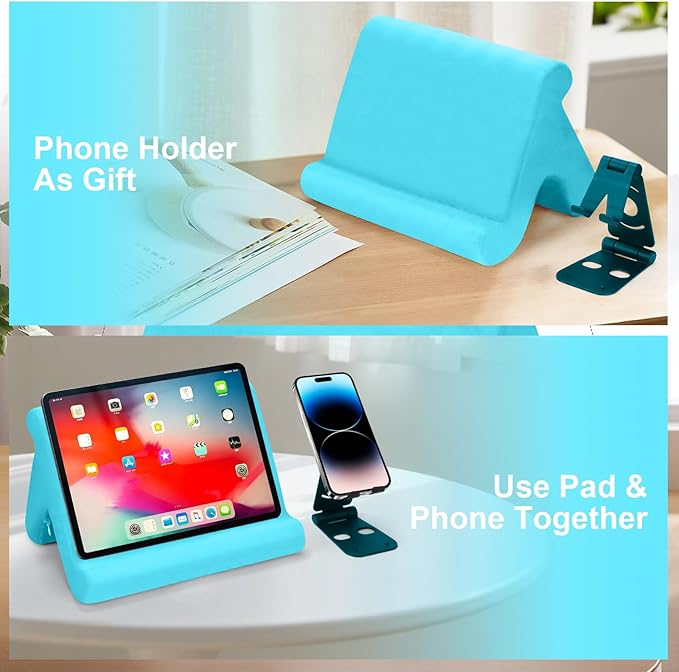 Universal Multi-Angle Tablet Stand Holder-Soft Pad Stand with black phone holder for Lap,Knee,Sofa and Bed,Compatible with iPad Pro 9.7,10.5,12.9 Air Mini 4 3,Kindle,Galaxy Tab,E-Reader (Light Blue)