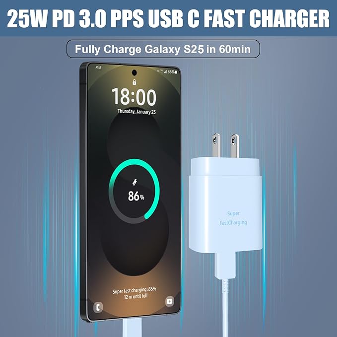 Fast Charger Type C,25W S23 Ultra Charger PD/PPS USB C Super Fast Charging Block&10FT Long Type C Cable Cord for Samsung Galaxy S26/S25/S24/S24+/S24 Ultra/S23/S23+/S23 Ultra/S22/S22+/S22 Ultra/S21/S20