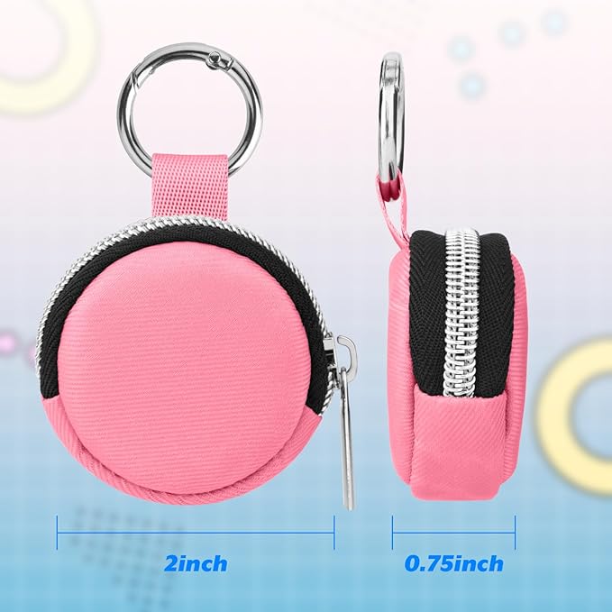 Homakover Portable Ring Organizer Case with Keychain, Traveling Ring Holder Storage Bag, Anti-Lost Keychain Container for Smart Rings, Jewelry (1, Pink)