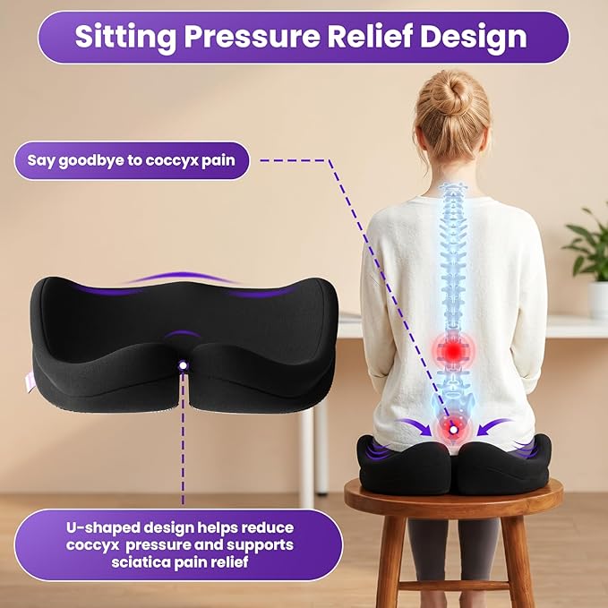 ZZ-WELL Seat Cushions for Office Chairs - Coccyx Cushion for Tailbone Pain - Memory Foam Extra Large Thick Seat Cushion 21.2 Inches, Patented Pressure Relief for Computer Gaming Chair (Black)