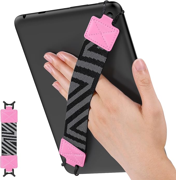 MoKo Security Hand-Strap for 9-11 Inch Tablet, iPad/iPad Pro/iPad Air/Kindle Fire HD/Samsung, High-Elasticity Versatile Hand Strap Lightweight Finger Grip Holder, Flowers Pink