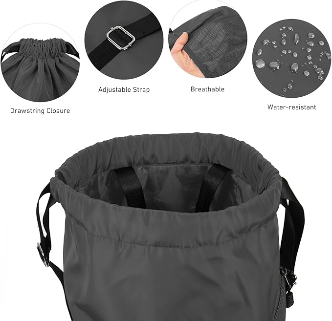 Valleycomfy Waterproof Drawstring Gym Backpack Bag for Men & Women,Sports Gym Bag with Side Pocket Dark Grey