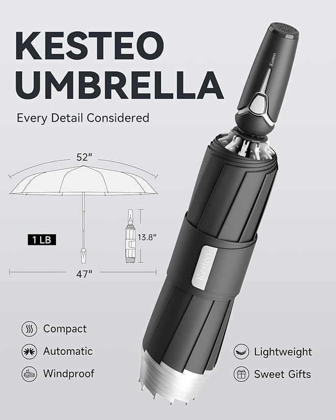 Windproof Travel Umbrella for Rain, Withstand 85MPH Winds, 52 Inch Automatic Reverse Fold Umbrellas Easy Auto Open Close, Portable Compact Umbrella Includes Cover Bag, Perfect for Travel, Car, Commute, Women Men, Backpack