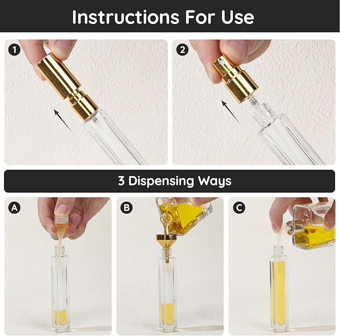 Segbeauty 0.34oz Clear Glass Fine Mist Sprayer for Perfume Refill, 10pcs Mini Empty Glass Perfume Spray Bottle with Gold Cap, 10ml Refillable Travel Cologne Bottles, Small Liquid Cologne Atomizer Set
