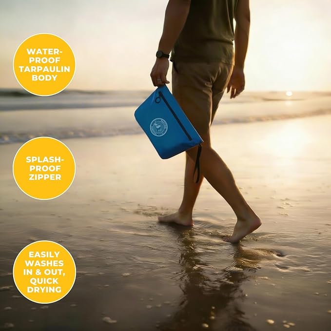 Tactiko 3L Water Resistant Pouch - Waterproof Material w/Splashproof Zipper - Hold All Zipper Bag for Storage, Toiletries,Travel, Beach, Cruise, Home (Blue)