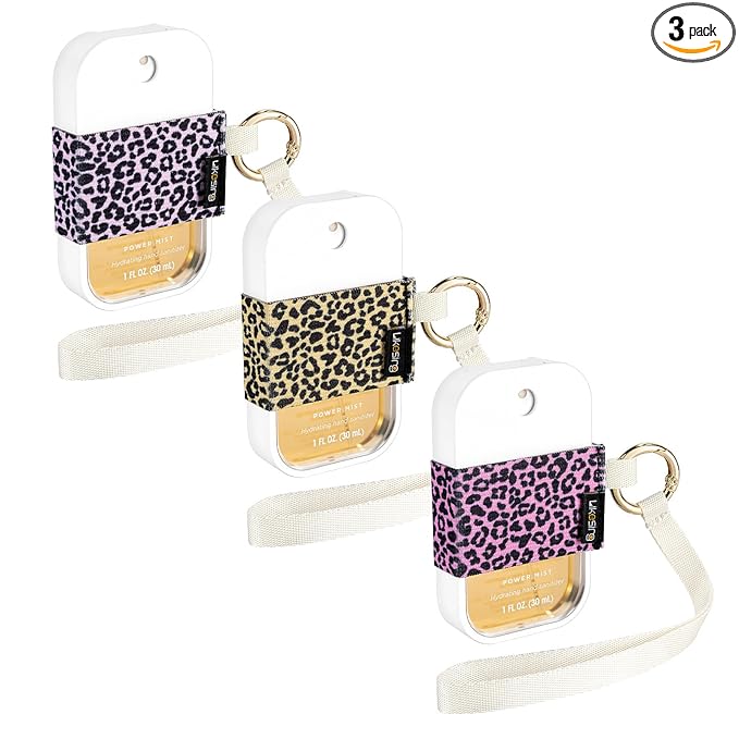 Likesing Hand Sanitizer Spray Sleeve Compatible with T0uch-land, 3 Elastic Handsanitizer Travel Size Holder with Keychain and Wrist Strap for t0uch'land Case for Glow Mist and Power Mist(Leopard)