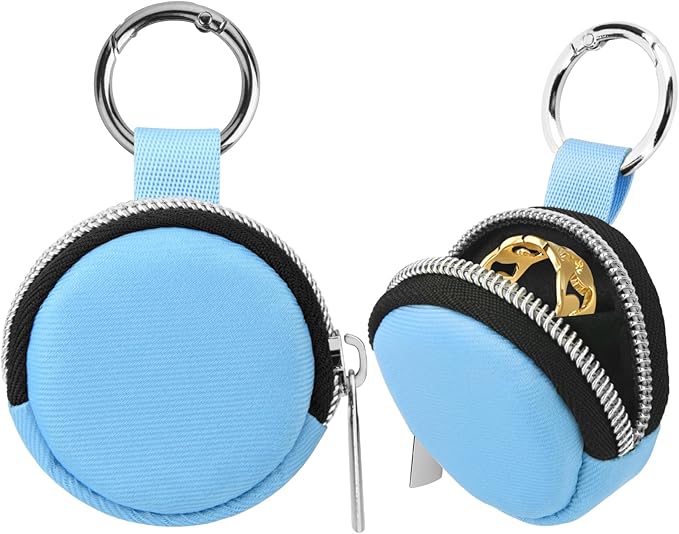 Homakover Portable Ring Organizer Case with Keychain, Traveling Ring Holder Storage Bag, Anti-Lost Keychain Container for Smart Rings, Jewelry (2, Light Blue)