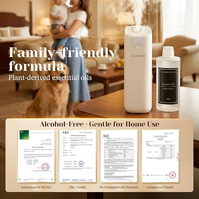 Waterless Essential Oil Diffuser (M60) with 2x120ml Oil, Portable Battery-Operated Cold Air Aroma Scent Machine, 4 Adjustable Intensity Levels, Quiet Diffuser for Bedroom Office Bathroom Car