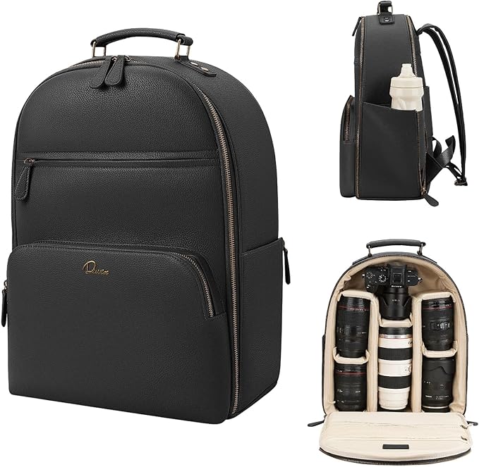 Camera Backpack Classic PU Leather for DSLR, Professional Camera Bag for Photographers with 15 Inch Laptop Compartment Large 20L