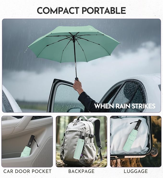 Windproof Travel Umbrella for Rain - 43" Compact Folding Umbrella, Reinforced Strong Frame, Lightweight Portable Parasol with UPF 100+ UV Sun Protection, Cruise Ship Essentials