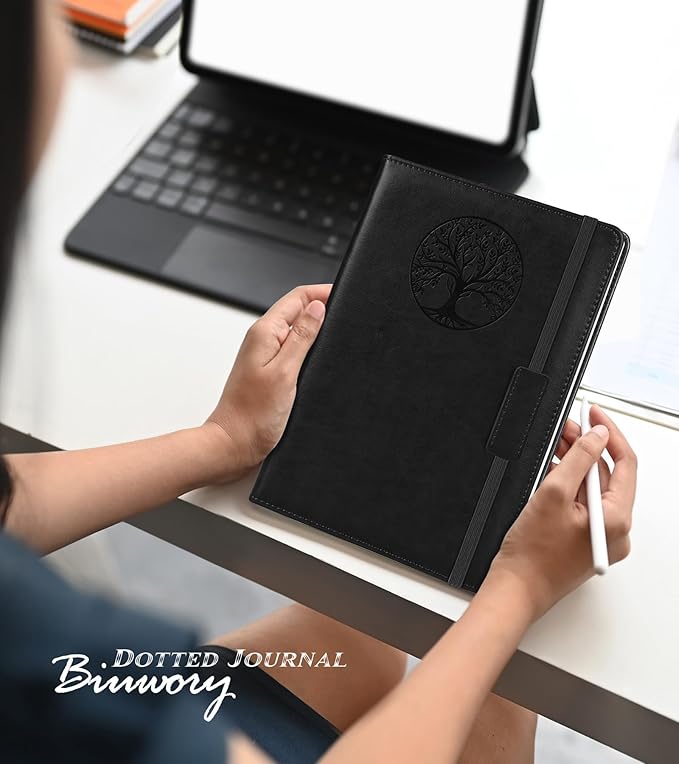 Biuwory Graph Paper Notebook Journal for Women Men,140 Pages Hardcover Grid Notebooks for Work & School,Leather Journals for Writing, Graphing Paper Notebook 5.7"×8.3" (Black)