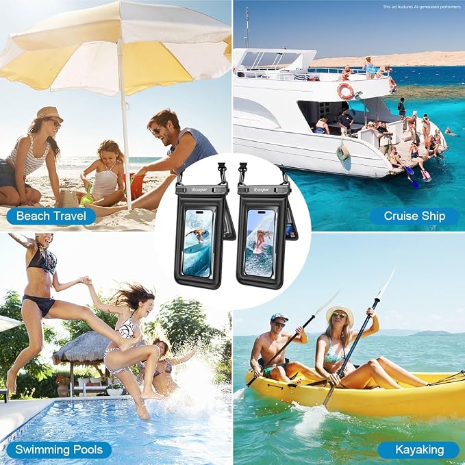 [Up to 8.5''] Waterproof Phone Pouch Floating 2 Pack, IPX8 Double Space Waterproof Phone Case with Lanyard for iPhone 17 16 15 Pro Max, Galaxy S26 Ultra, Cellphone Dry Bag Beach Cruise Ship Essentials