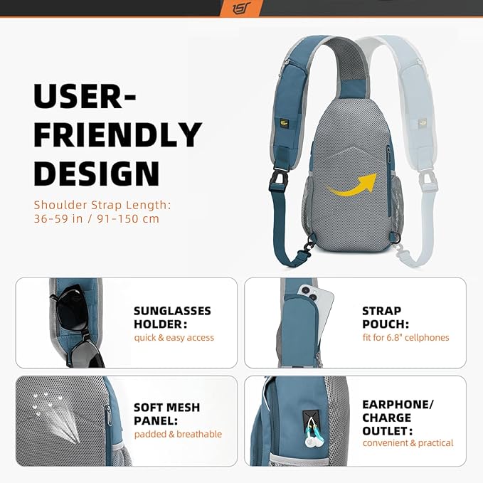 SKYSPER Sling Bag RFID Crossbody Sling Backpack Cross Body Shoulder Bag Travel Hiking Daypack for Women Men(Slateblue)