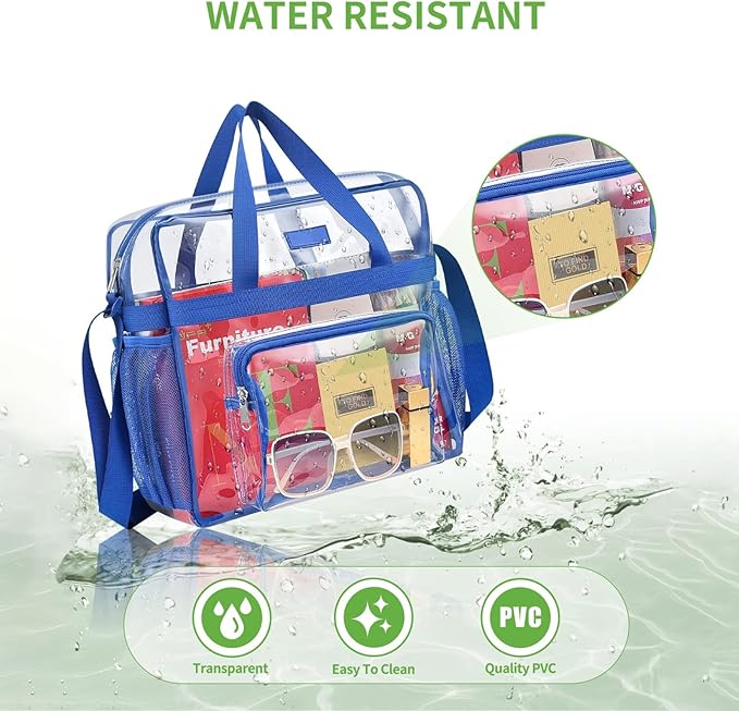 Bagenius Clear Tote Bag Stadium Approved, Game Day Satchel Bag with ‌Non-detachable Reinforced Strap for Concert, Work, Sport