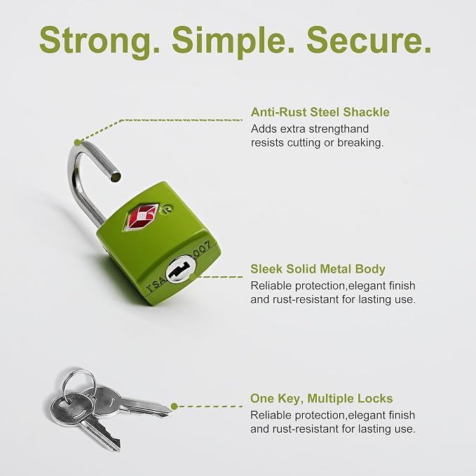 TSA Locks for Luggage with Keys, Travel Luggage Locks TSA Approved 4 Pack, Keyed Alike Small Padlock with Key, Mini Padlock for Suitcase, Backpack Zipper, Bag, Purse, Travel Essentials