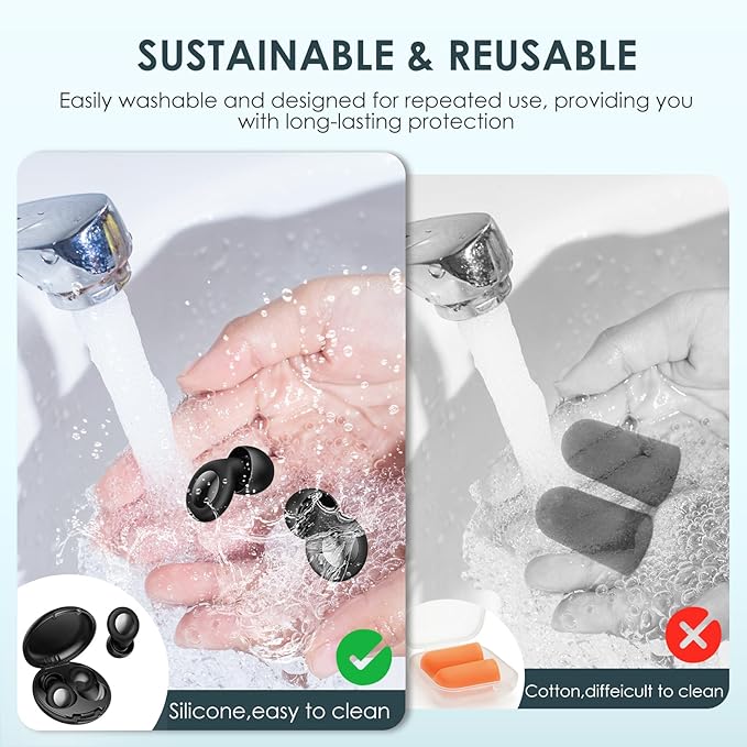 Ear Plugs for Sleeping Noise Cancelling, 25dB Ear Plugs for Noise Reduction with 8 Ear Tips, Reusable Silicone Earplugs Hearing Protection for Concert, Motorcycle, Sleep,and Snoring
