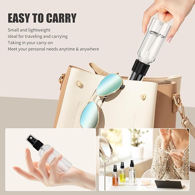 EPHECH 50PCS Small Spray Bottle, 3.4oz/100ml Travel Spray Bottle Clear Fine Mist Plastic Empty Refillable Spray Bottles for Skin Care, Hair Care, Plant Care & Home Cleaning