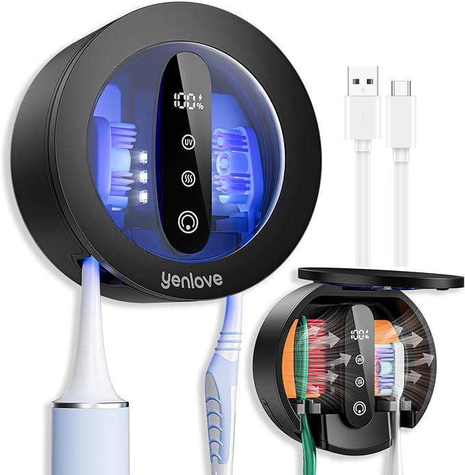Upgraded Toothbrush Holders for Bathroom, Tooth Brush Holders Wall Mounted,Toothbrush Cleaner Organizer with LED Smart Screen,Cleaning and Drying Fits All Toothbrushes for Home & Travel