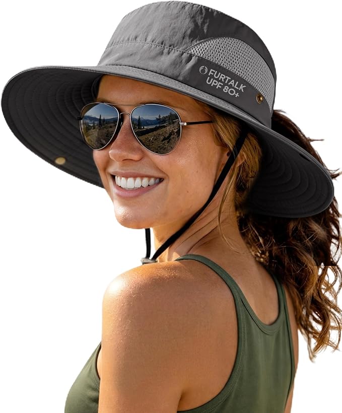 FURTALK Womens Sun Hat with Ponytail Hole Beach Hiking Summer Wide Brim UPF 80+ Outdoor Protection Foldable Bucket Hat