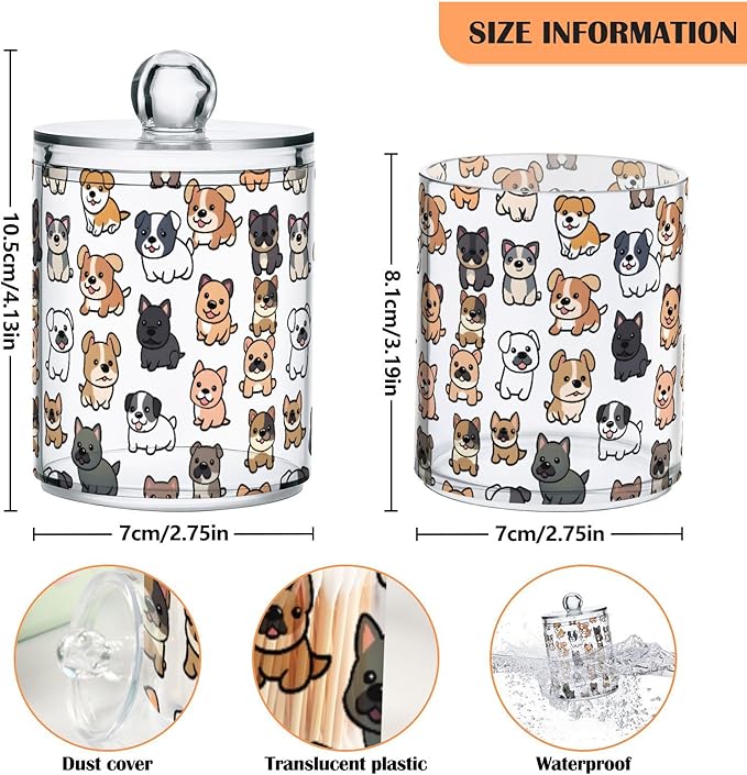 2 Pack Qtip Holder Organizer Dispenser Dogs Cartoon Bathroom Storage Canister Cotton Ball Holder Container for Cotton Pads/Swabs/Floss