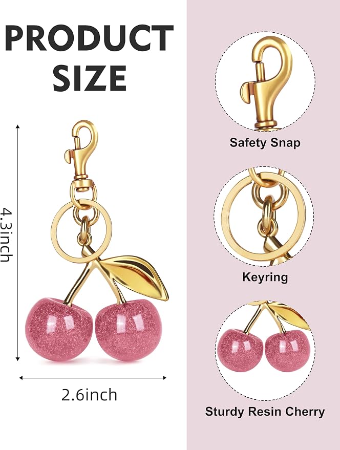 OVRUNS Cherry Bag Charm Cute Cherry Accessories Sparkling Purse Charms for Women