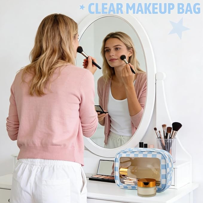 YOPCDJ 3PCS Clear Toiletry Bag, TSA Approved Travel Makeup Pouch with Zipper for Cosmetics and Toiletries, Diaper Bag Organizer Pouch Set, Women's Purse Organizer and Clear Car Bag