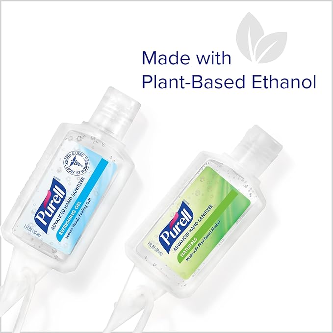 Purell Advanced Hand Sanitizer Variety Pack, Naturals and Refreshing Gel, 1 Fl Oz Travel Size Flip-Cap Bottle with Jelly Wrap Carrier (Pack of 8) - 3900-09-ECSC