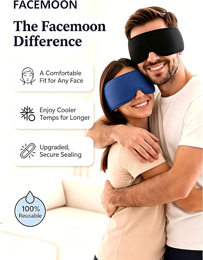 FACEMOON Ice Cold Packs for Eye Compress: Cooling Relief for Puffy Eyes Headache Migraines Stye Dry Eyes Therapy - Large Gel for Long Lasting Comfort Reusable Flexible, 2 pcs for Family Blue Black