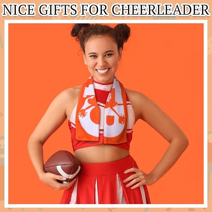 12 Pcs Cheerleader Cooling Towel Cheer Gifts Bulk for Team Cheer Sports Gifts with Bags 40" x 12" Breathable Chilly Microfiber Cooling Towel for Yoga Sport Gym Party Favor (Orange)