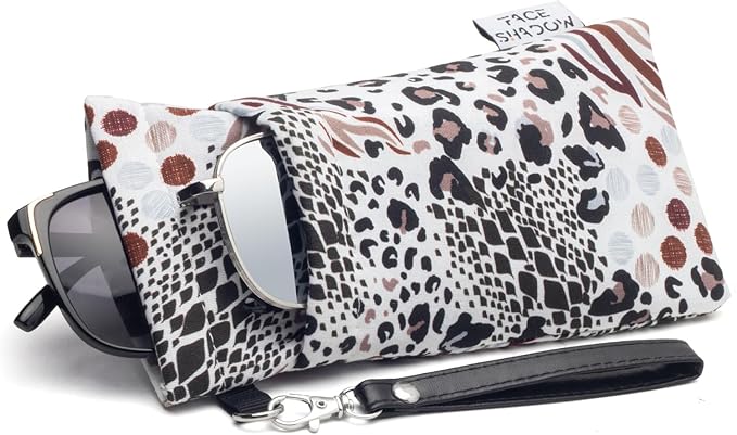 Face Shadow Double Glasses Case Soft Eyeglass Case For Women Men Squeeze Top Sunglasses Case With Cleaning Cloth