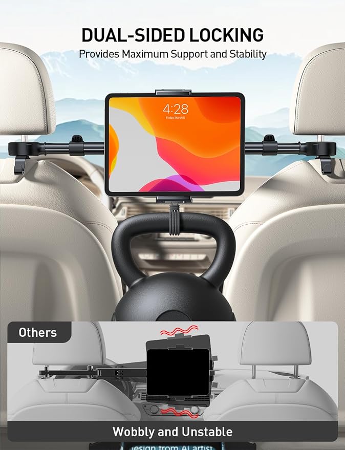 Tryone Car Headrest Tablet Holder for iPad: [Front & Rear Flip Mount] Adjustable Back Seat Tablet TV Portable Screen Holder, Car Road Trip Essentials for Kids Compatible with 4.7-16.1" Devices