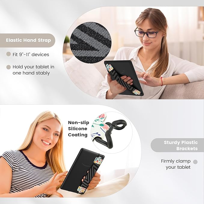 MoKo Security Hand-Strap for 9-11 Inch Tablet - iPad/- Pro/iPad Air/Kindle Fire HD/Samsung/Lenovo, High-Elasticity Versatile Hand Strap Lightweight Finger Grip Holder, Flowers