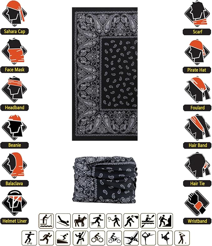 VANCROWN Headband Neck Gaiter Head Wrap Headwear Face Mask Magic Scarf Bandana for Men and Women