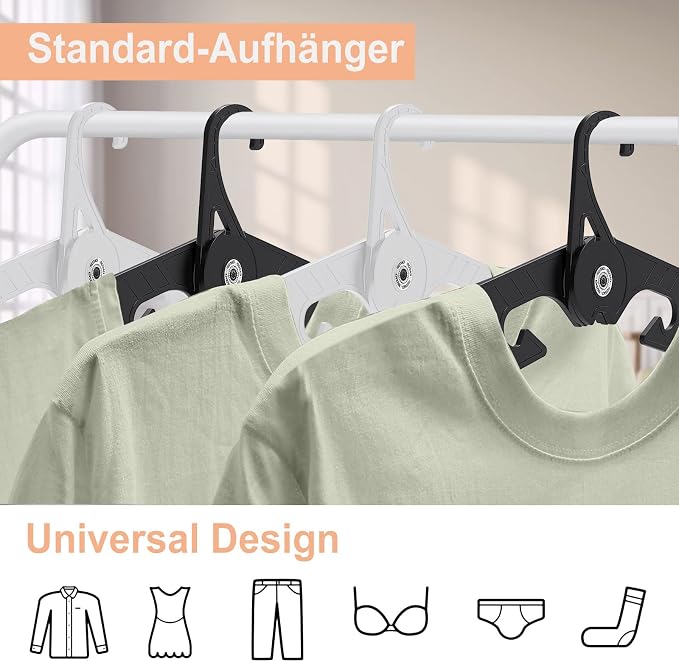 Premium Travel Hangers, Portable Folding Clothes Hangers, Super Bearing Collapsible Hanger Foldable Clothes Drying Rack for Travel, Indoor and Outdoor Use(3 White + 3 Black)