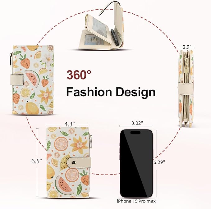 yiijay Womens Wallet RFID Blocking Vegan Leather Trifold Clutch Credit Card Holder Ladies Travel Wallet Purse with Pen Holder