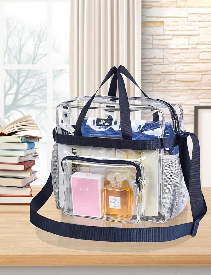 Bagenius Clear Tote Bag Stadium Approved, Game Day Satchel Bag with ‌Non-detachable Reinforced Strap for Concert, Work, Sport