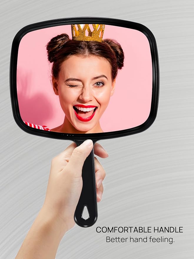 OMIRO 10.3" L x 7.4" W Hand Mirror, All Black Handheld Mirror with Handle