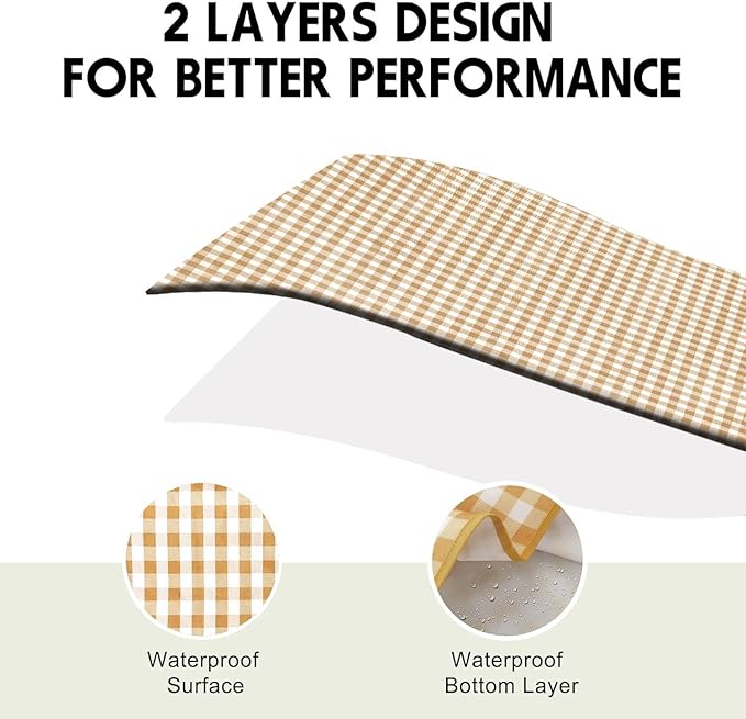 SAMSIER Outdoor Picnic Blankets Waterproof Foldable Sandproof, Large Gingham Cute Picnic Mat Washable Portable for Park Beach Camping Courtyard (Coffee, 60"×80")