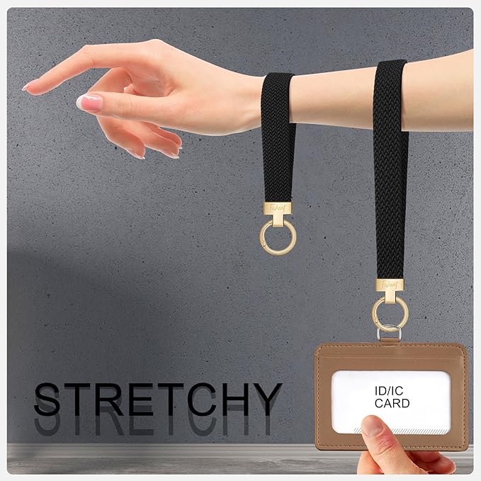 Fishent Stretchy Wristlet Keychain, Cute Key Chain, Woven Wrist Lanyard for Car Keys with 3 Keyrings and D-ring for Women Men