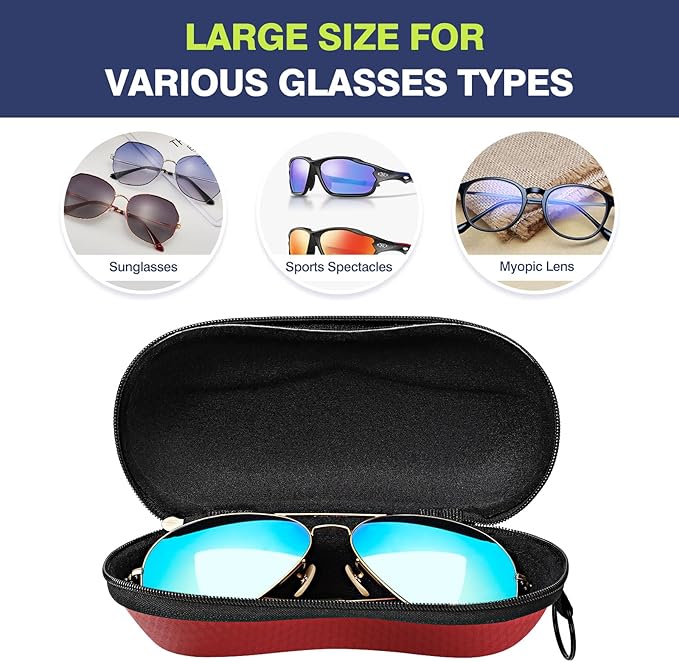 MoKo Semi Hard Shell Sunglasses Case, Unisex Protective Eyeglass Case Glasses Case Holder with Metal Hanging Hook