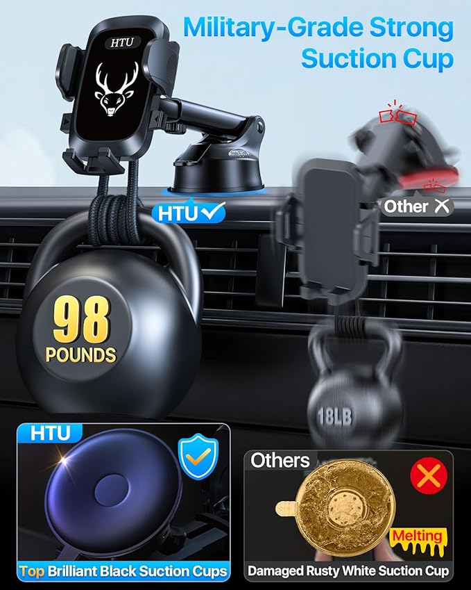 【98+LBS Strongest Suction & Military-Grade】Ultimate Car Phone Mount【Patent & Safety Certs】 Cell Phone Holder Truck Stand for Dashboard Windshield Vent for iPhone 17 Pro Max 16 Samsung (Graphite Black)