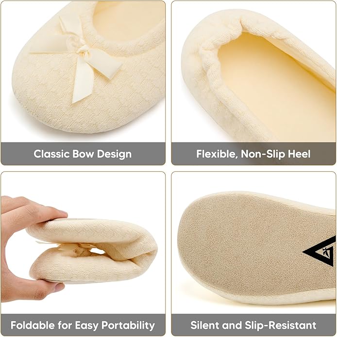 ANLUKE Women's Ballerina Slippers Fuzzy House Shoes Memory Foam with Non-Slip Sole