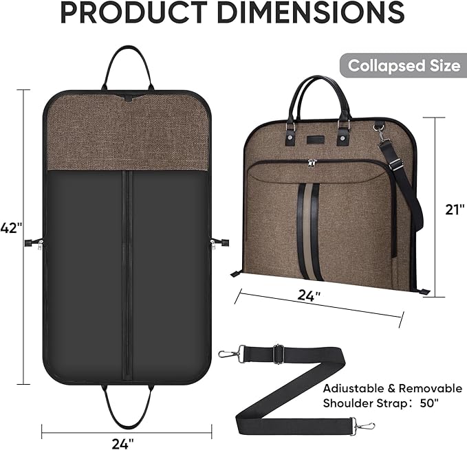 BALEINE Travel Garment Bag, Travel Suit Bag for Men, Water Resistant Carry on Garment Bag for Hanging Clothes, Garment Duffel Bag for Travel Business (Brown)