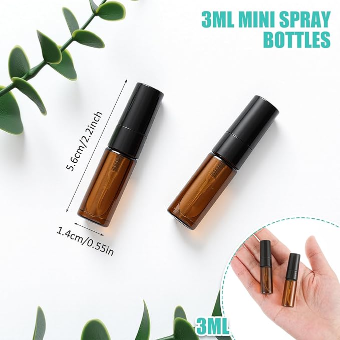 Zhehao 1 Pcs Mini Spray Bottles 3 ml Clear Glass Perfume Bottles Refillable Fine Mist Perfume Atomizer Portable Empty Sample Containers for Cleaning, Essential Oils, Travel (Amber)