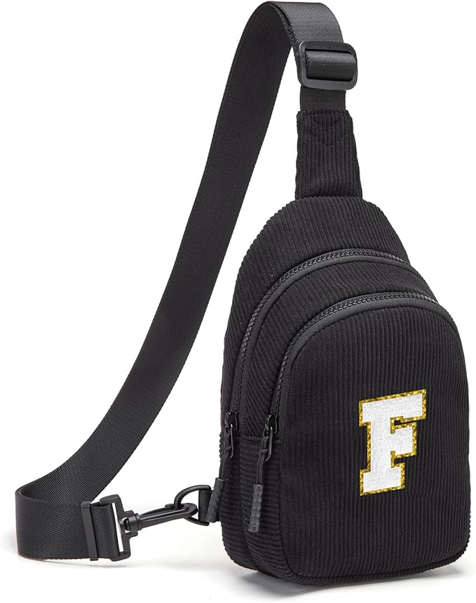 Viverte Small Corduroy Sling Bag Initial Crossbody Bag Fanny Pack for Girls Personalized Birthday Gifts for Teen Girls Gifts