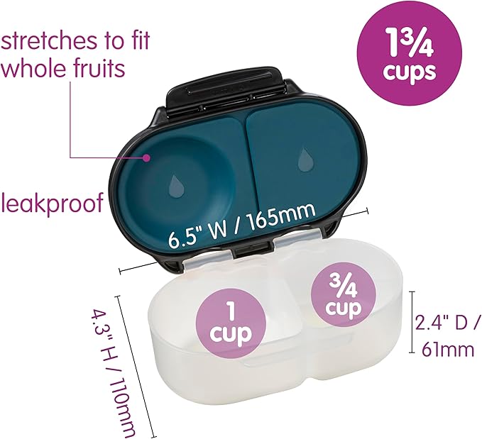 b.box Snack Box - Leakproof Mini Bento Box for Kids & Toddlers, 2 Compartment Snack Containers for Kids, Lunch Containers, Dishwasher Safe, BPA Free, PFAS Free, Ages 4m+, 1 3/4 Cup - Night Vision