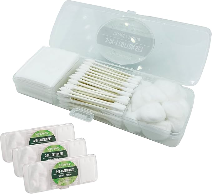 3-in-1 Travel Cotton Set | 100 Cotton Swabs, 10 Pads, 10 Balls | Portable Makeup & Cosmetic Organiser for Traving, Home and Daily Skincare(Pack of 3)